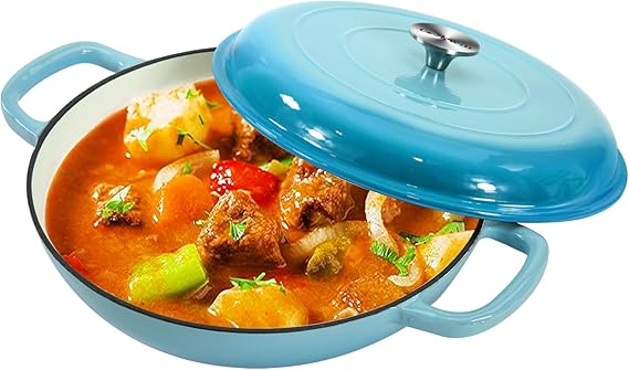 Cookwin 3.8 quart light blue cast iron casserole braiser with dual handles