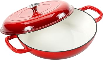 Cookwin 3.8 quart red cast iron casserole braiser with lid