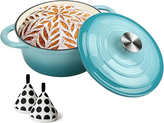 Cookwin 3 QT aqua cast iron Dutch oven with self basting lid