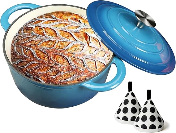Cookwin 4.5 quart blue enameled cast iron Dutch oven with lid