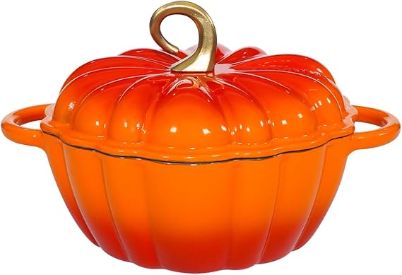 Cookwin orange pumpkin enameled cast iron Dutch oven 4.5 QT with lid