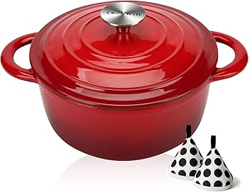 Cookwin 4.5 quart red enameled cast iron Dutch oven for stew and sourdough